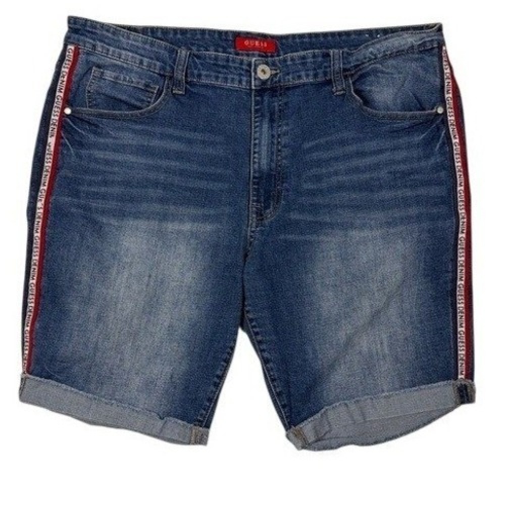 Guess Los Angeles Womens‎ Logo Tape Side Stripe Denim Shorts Blue Size 40
